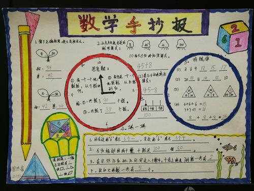 实验学校二年级的数学老师让孩子们利用暑假时间制作了一份数学手抄报