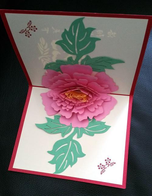 3d立体贺卡牡丹花折叠纸雕 节日通用祝福卡片母亲节创意贺卡卡片母亲