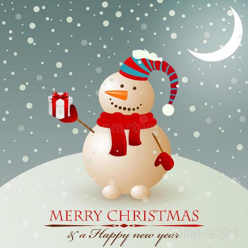 老人的礼物雪人雪人和圣诞装饰品圣诞快乐新年贺卡雪中的盒子圣诞饼干