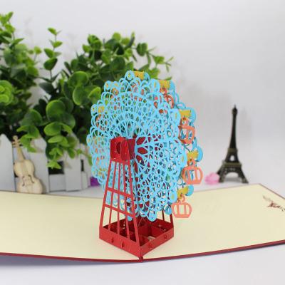 韩版创意3d立体贺卡手工雕刻折纸剪纸七彩摩天轮生日节日旅游摆件