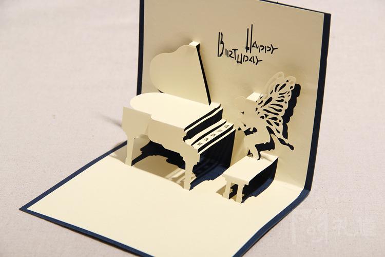 厂家定做新年贺卡立体钢琴员工礼物情人节生日贺卡包邮