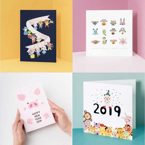 贺卡 韩国 创意卡通猪年贺年卡片2019新年感恩贺卡定制做韩国简约