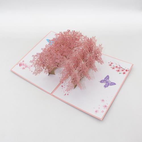 中国风樱花节日创意3d立体贺卡剪纸手工制作拼装粘贴情人节旅游