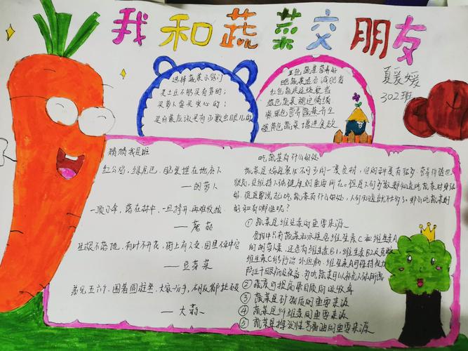了解了蔬菜那么多的奥秘同学们可是迫不及待地用手抄报将它画了