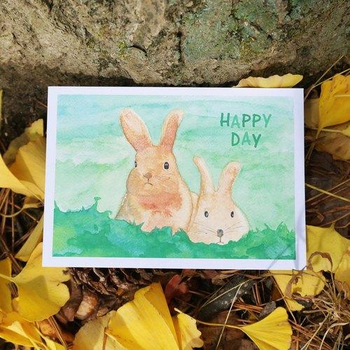 明信片卡片水彩画作 兔子 可爱 动物 明信片  卡片  贺卡