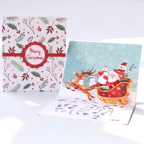 3d圣诞鹿车圣诞节立体贺卡节日祝福手工创意礼品礼物留言卡片