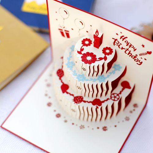 新款生日贺卡3d立体蛋糕造型祝福卡片公司员工定制创意手工贺卡片