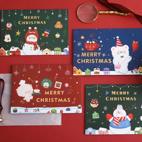 圣诞节贺卡2021新款祝福小卡片创意卡通动物圣诞礼物感恩贺卡