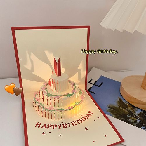 生日蛋糕3d立体镂空纸雕音乐贺卡礼物手写祝福语小卡片留言卡创意