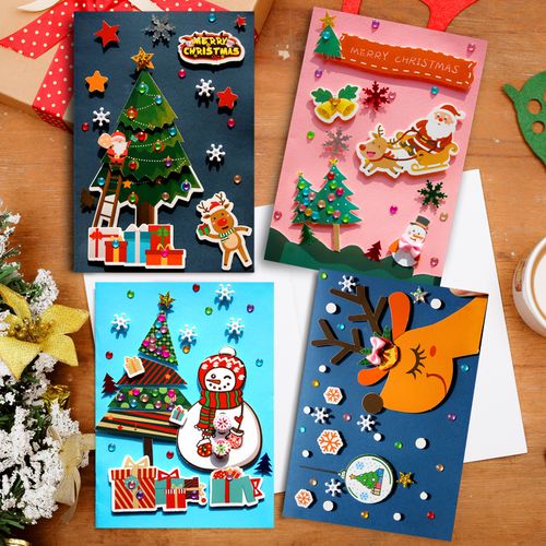 圣诞节礼物对折贺卡diy装饰立体卡通祝福3d卡片幼儿园手工材料包