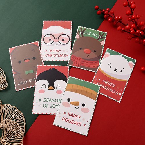 6张圣诞贺卡韩国创意卡通萌哒哒圣诞贺卡可爱插画圣诞卡片带信封