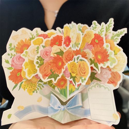 日本立体花束贺卡生日庆祝鼓励创意玫瑰花纸质礼物送闺蜜祝福手写