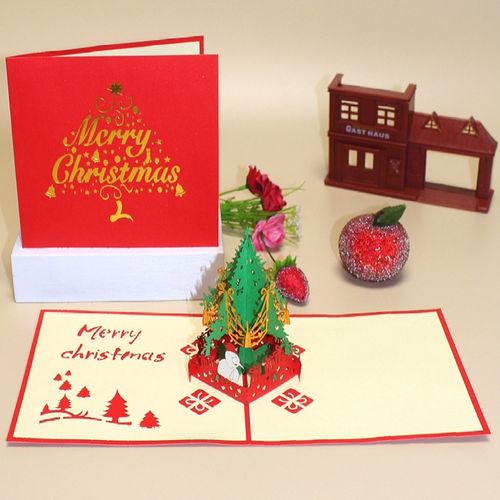 圣诞节贺卡欧式手工创意新年元旦小卡片定制老人烫金对折镂空立体