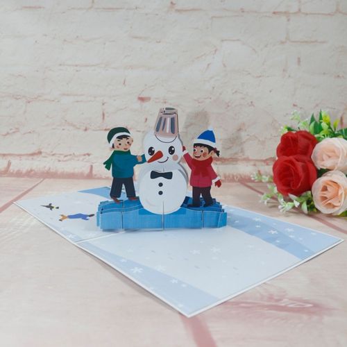 创新3d立体贺卡雪人卡片印刷雕刻镂空儿童情人节日快乐厂家直销