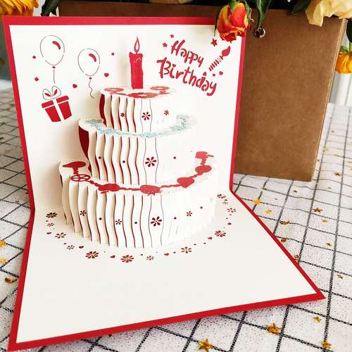 新款生日蛋糕贺卡定制写字可手写高端手写立体卡片