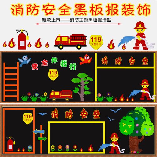 119消防安全黑板报装饰墙贴小学防火主题教育班级教室文化墙环创