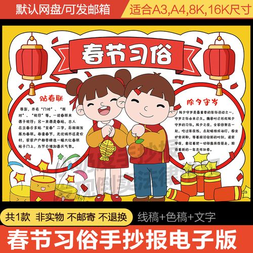春节习俗手抄报模版电子版半成品年俗民俗中国年过新年关于春节的