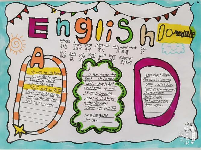 六年级英语寒假手抄报展示六年级5班unit1优秀英语手抄报展示带花边