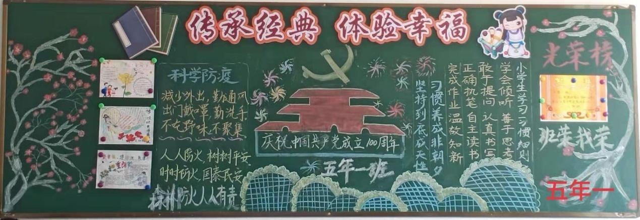 福山第三实验小学开展了以童心向党礼赞百年为主题的黑板报展示