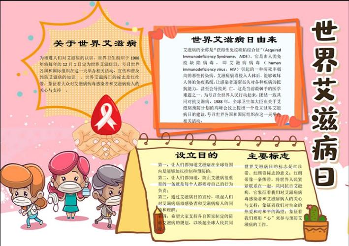 世界艾滋病日手抄报简洁卡通风青少年预防艾滋珍爱生命卫生健康宣传