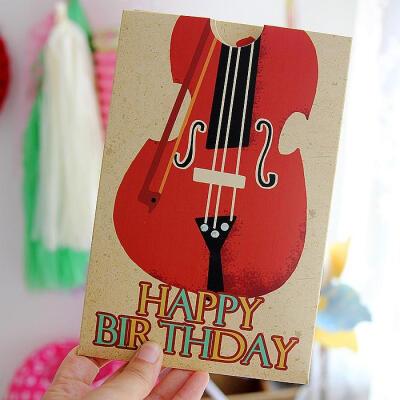 小提琴 复古生日卡 happy birthda生日音乐贺卡 员工生日高档卡片