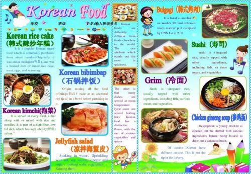 korean food976a4韩国美食英语旅游电子小报成品双语游记电脑手抄报
