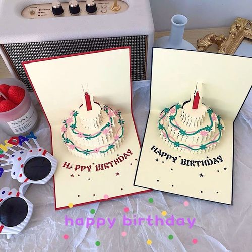 生日礼物女生便宜有意义 3d生日蛋糕贺卡红色款图片 价格 品牌