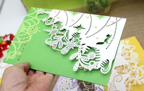 厂家直销价 新款创意镂空剪纸圣诞贺卡 可爱祝福三折卡片5张起拍