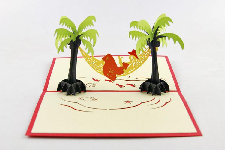 创意3d纸雕祝福卡片纸模盒子の海洋世界贺卡海豚立体卡片纸模型手工