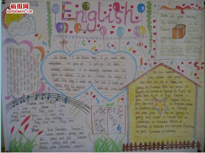 英语手抄报图片由四年级同学们设计制作版面设计的俏皮可爱颜色搭配