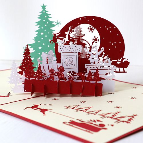 创意3d立体圣诞贺卡圣诞树diy镂空纸雕定制礼物圣诞节祝福明信片