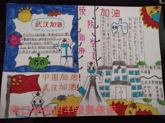 战疫 我们在一起|南口学校四年级学生创作手抄报为武汉加油为中国