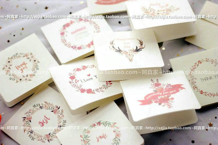 日韩清新创意花朵小贺卡 花环天然 祝福生日贺卡手写小卡片信封
