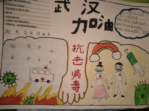中国加油我用画笔战疫情 长治路小学四年级手抄报