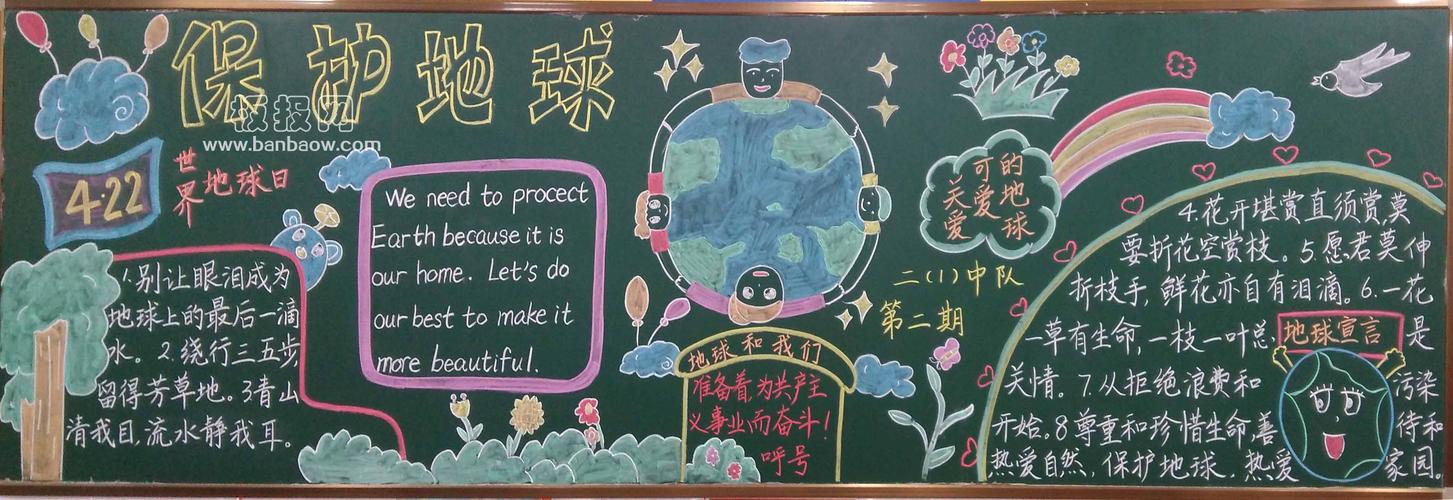 小学生保护地球世界地球日黑板报 4.22关爱可爱的地球