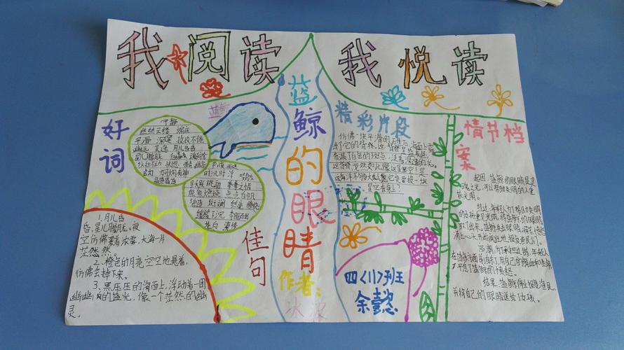 孩子们阅读了《蓝鲸的眼睛》后独立设计的手抄报真是图文并茂为孩子