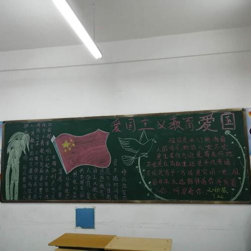 各班学生用黑板报形式进行爱国主义民族团结的宣传.