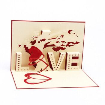 3d立体手工剪纸雕刻贺卡请柬明信片 七夕情人节礼物 爱情树红色 4折