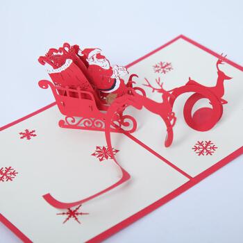 节立体贺卡 手工纸雕飞舞的圣诞鹿车节日祝福卡纪念卡 纸艺节庆小礼物