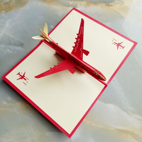 包邮贺卡3d立体贺卡 航空飞机韩国创意纯手工diy镂空镭射纸雕卡片