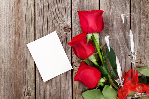 假日玫瑰木板模板贺卡一张纸红色三 3酒杯花卉