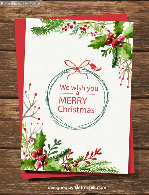 水彩圣诞贺卡矢量图主题为圣诞节卡片可用作圣诞祝福贺卡贺卡设计