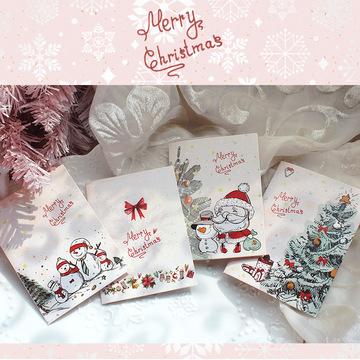 亚马逊外贸热销圣诞节贺卡创意可爱软萌粉色卡片信封套装留言卡