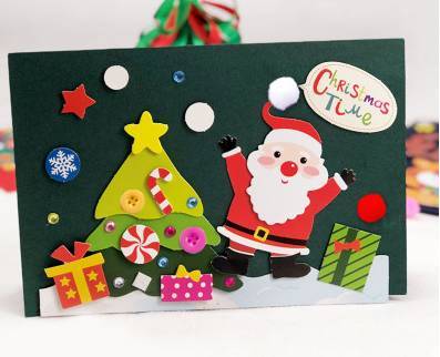 圣诞贺卡展示简易手工圣诞卡制作图解附手写中英日语圣诞祝福贺卡送给