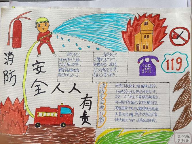 消防安全人人有责子长市秀延小学三年级一班手抄报展示