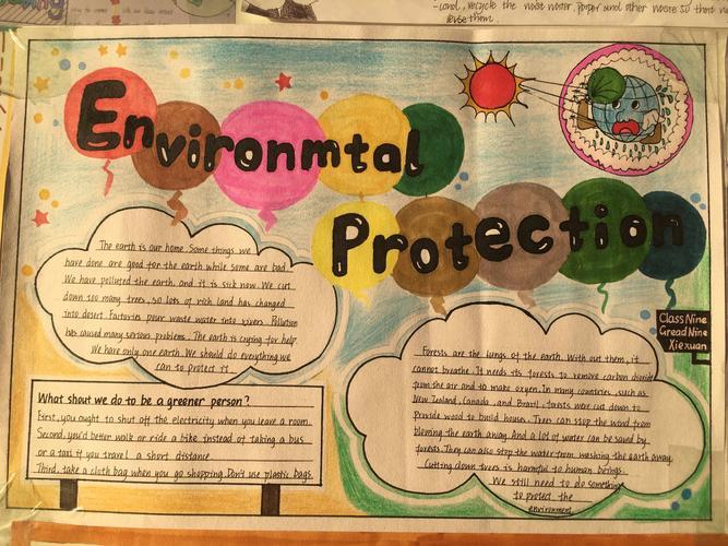 争做环保小卫士我们用心去诠释六年级英语手抄报龙海四中九年一班八班