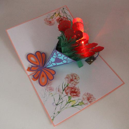 新款创意3d立体贺卡剪纸音乐灯光动植物生日节日摆件花束教师节礼