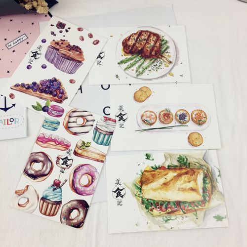 创意手绘系列舌尖上的节气 中国美食 明信片吃货祝福留言贺卡卡片