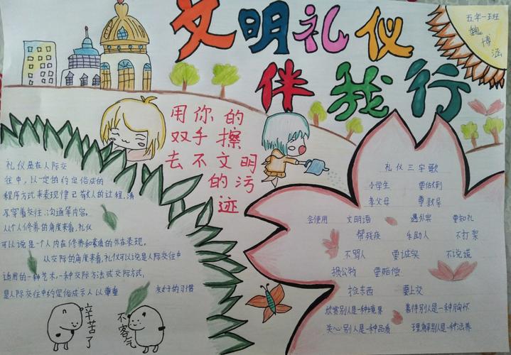 同学们绘制了文明礼仪手抄报做好文明宣传.