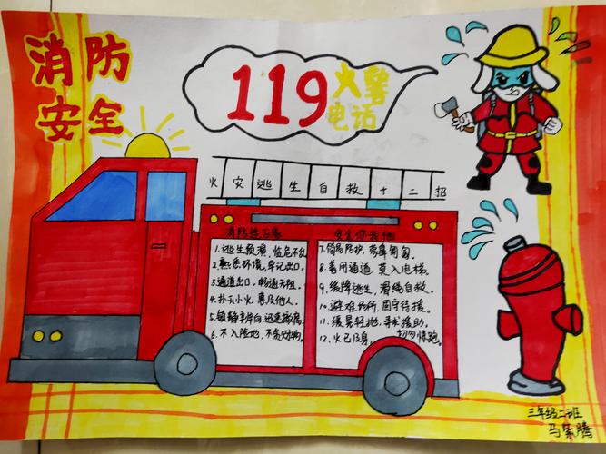 动态消防行动 从我做起二 胜利小学三四年级消防安全手抄报展